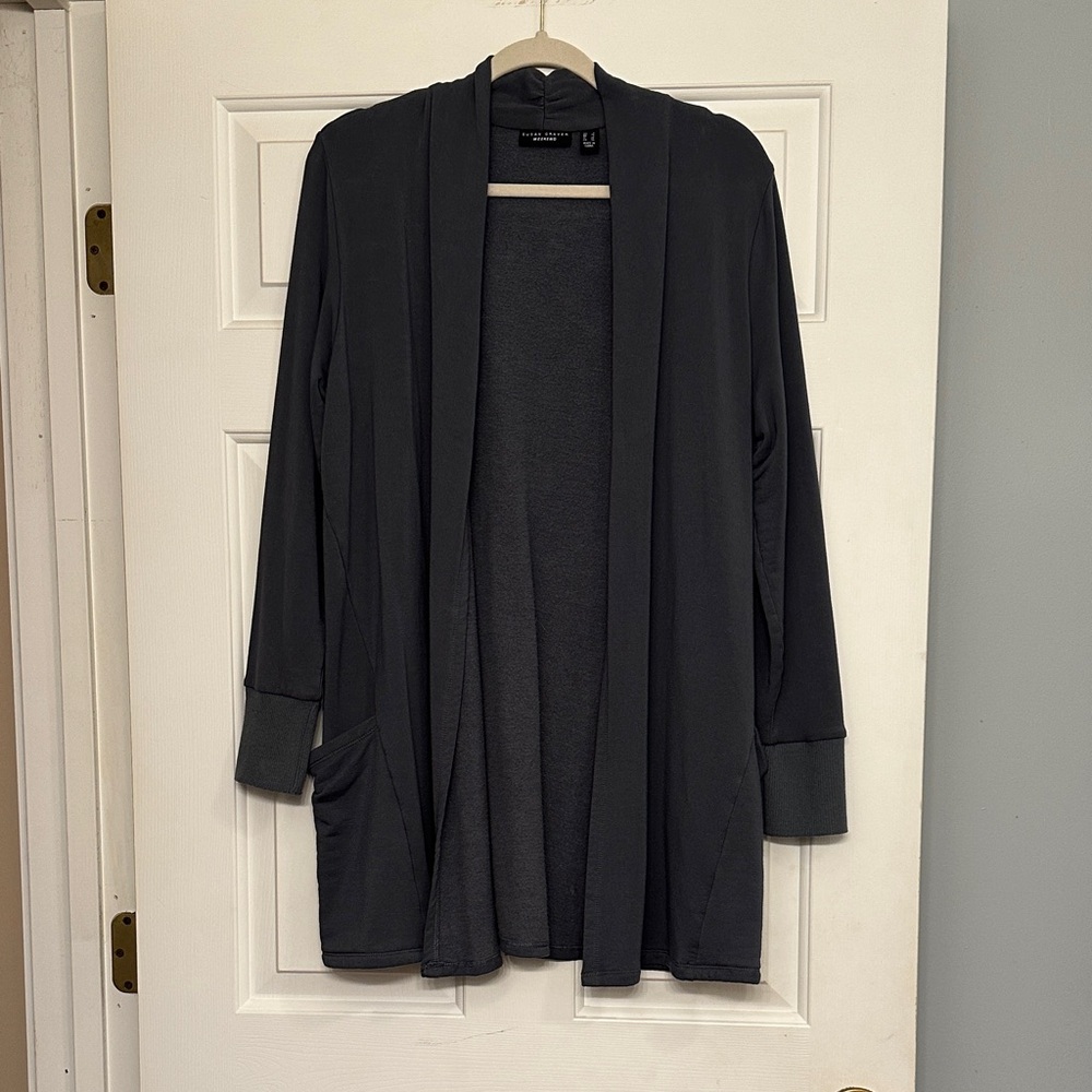 Susan Graver Dark Pewter Open Front Cardigan